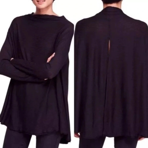 We The Free People Lover Ribbed Black Split Back Ribbed Raw Hem Medium - Picture 2 of 12